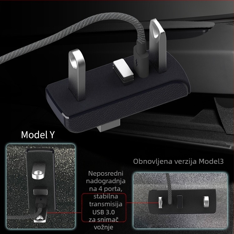 Jiayilian USB 3.0 USB hub za kutiju za rukavice Tesla Model 3/Y, docking stanica, proširenje 1–4 portova
