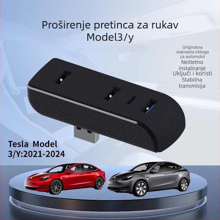 Jiayilian USB 3.0 USB hub za kutiju za rukavice Tesla Model 3/Y, docking stanica, proširenje 1–4 portova