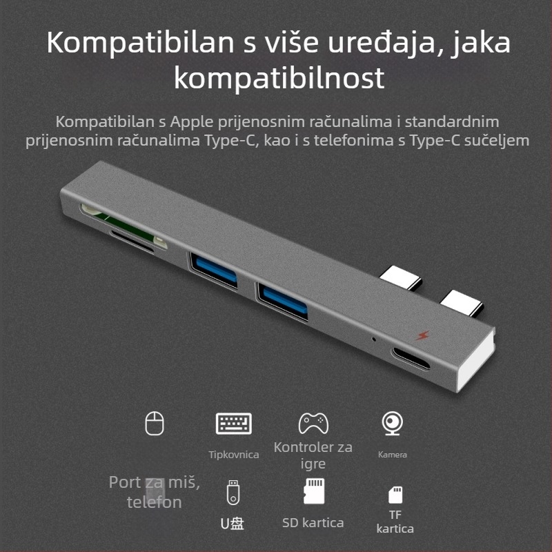 Docking stanica za MacBook Air Pro s čitačem kartica, dvostruki Type-C hub, PD punjenje
