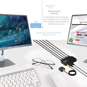 USB 2.0 hub za četiri hosta, dijeli i prebacuje četiri USB uređaja, model FJ-U404, bez vanjskog napajanja