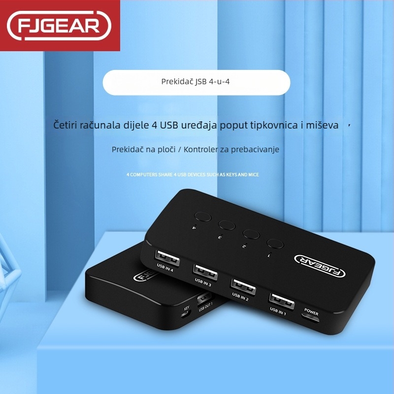 USB 2.0 hub za četiri hosta, dijeli i prebacuje četiri USB uređaja, model FJ-U404, bez vanjskog napajanja