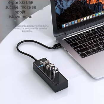 Biaze GD13 USB 3.0/3.2 hub s 4 porta, napajanje iz eksternog izvora, kabel dužine 1 m