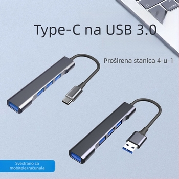 Aluminijska USB-C docking stanica četiri u jednom s USB 3.0 hubom i OTG-om, 5 Gbps