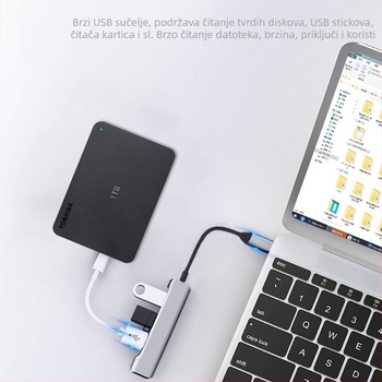Aluminijska USB-C docking stanica četiri u jednom s USB 3.0 hubom i OTG-om, 5 Gbps