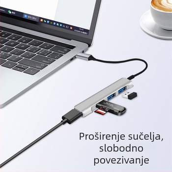 Aluminijska USB-C docking stanica četiri u jednom s USB 3.0 hubom i OTG-om, 5 Gbps