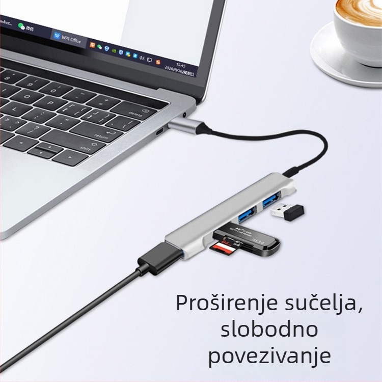 Aluminijska USB-C docking stanica četiri u jednom s USB 3.0 hubom i OTG-om, 5 Gbps