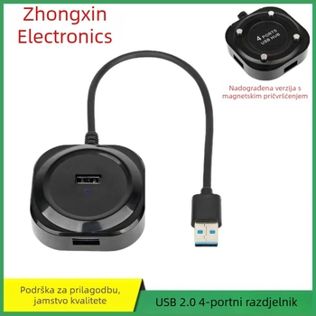 Zhongxin USB 3.0 4-portni hub s Type-C proširenim dockom, 5 Gbps, kabel 30 cm, napajanje preko USB