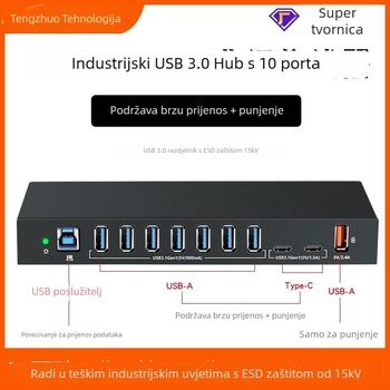 USB hub, industrijske klase, zaštita od statičkog elektriciteta, USB 3.0, napajanje preko računala, model TH-3810