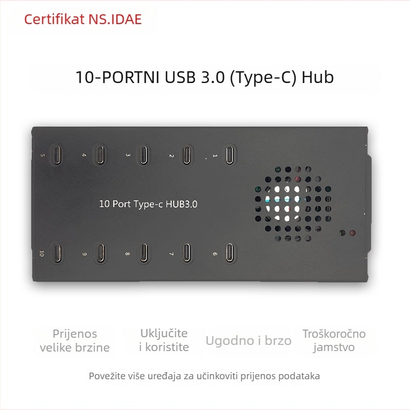 10-portni USB 3.0 hub s Type-C, napajanje, 5 Gbps, kabel 1,5 m