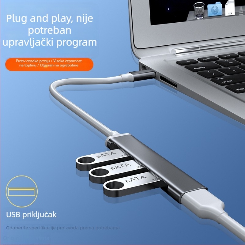 USB-C hub za Huawei prijenosnike, USB 3.0, 1–4 USB portova, vanjsko napajanje, kabel 15 cm
