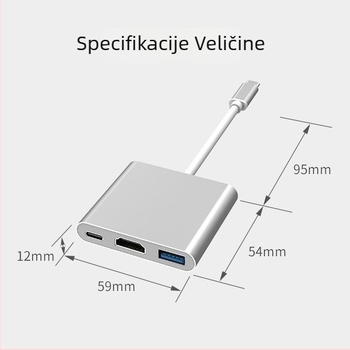 Doking stanica D01: Type-C na HDMI 3-u-1 konverter, 3-portni hub, bez vanjskog napajanja