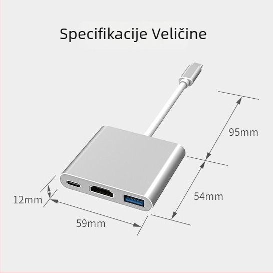 Doking stanica D01: Type-C na HDMI 3-u-1 konverter, 3-portni hub, bez vanjskog napajanja