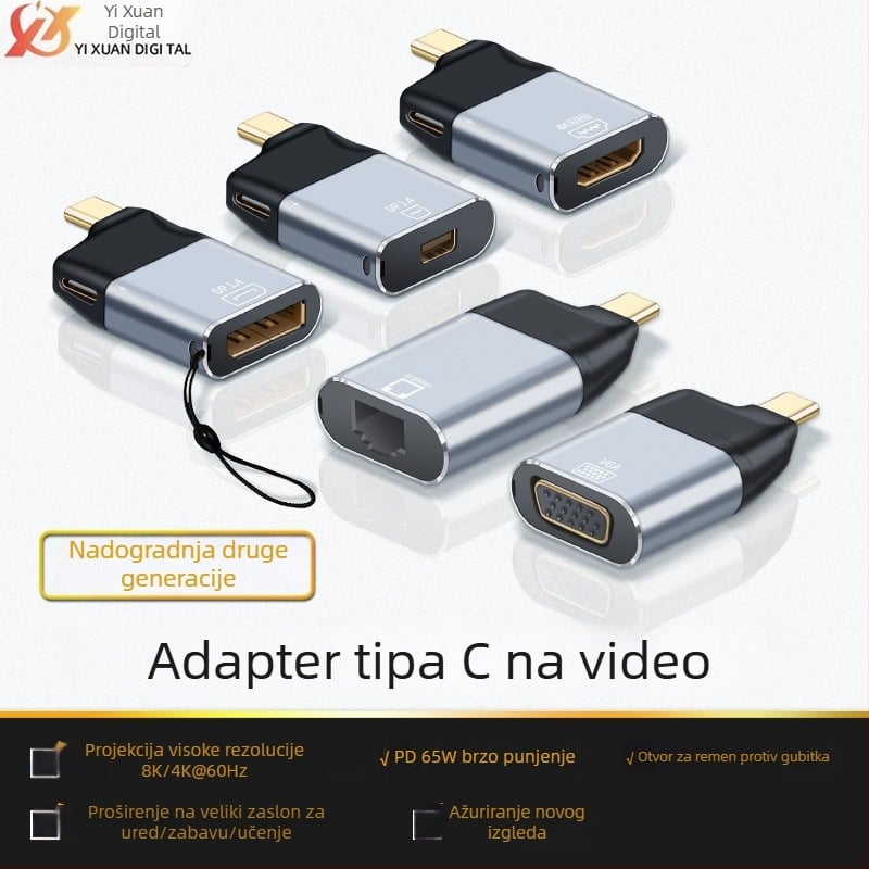 Type-C ženski adapter za HDTV/računalni monitor, 4K@60Hz DP1.4, HD konverzija