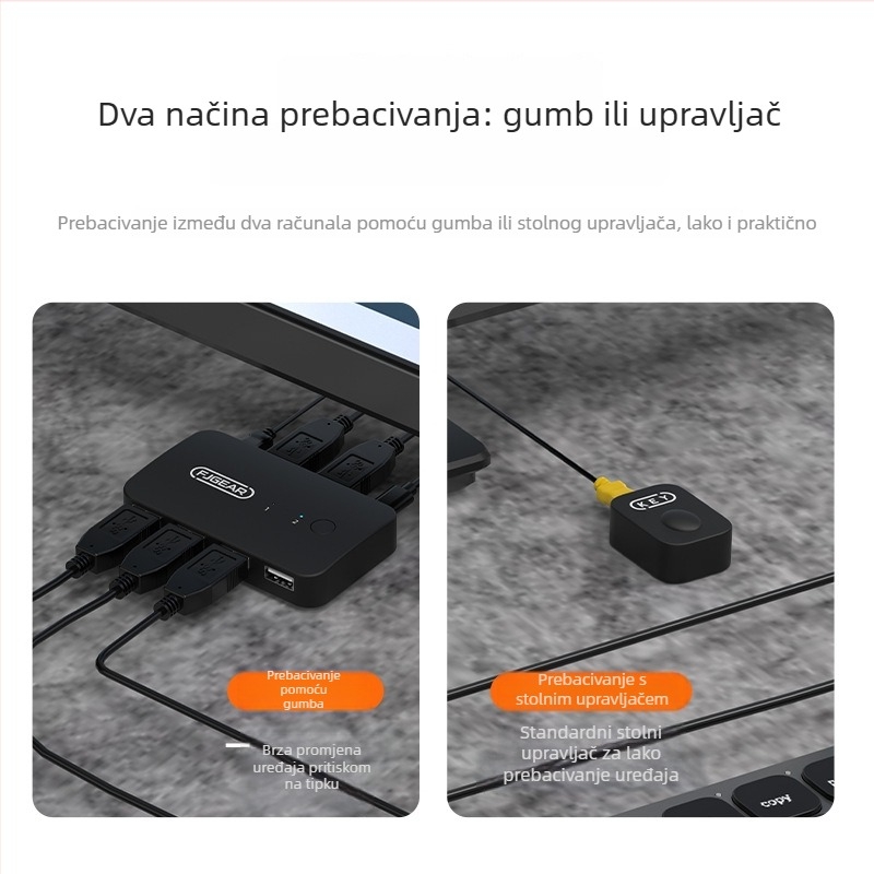 FJ-U204 USB 2.0 2-portni prekidač za dijeljenje pisača s upravljačem, vanjsko napajanje, kabel 1,5 m