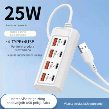 USB 3.0 8-portni proširivački hub s kabelom duljine 1 m