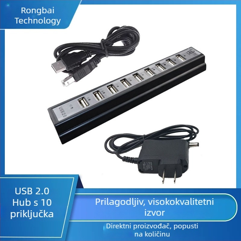 RB15 USB 2.0 hub s 10 priključcima, vanjsko napajanje, 480 Mbps