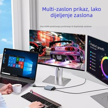 USB-C docking stanica s dvostrukim HDMI izlazima, 4-in-1, USB 3.1, 5 Gbps, 10 cm kabel, napajanje preko USB