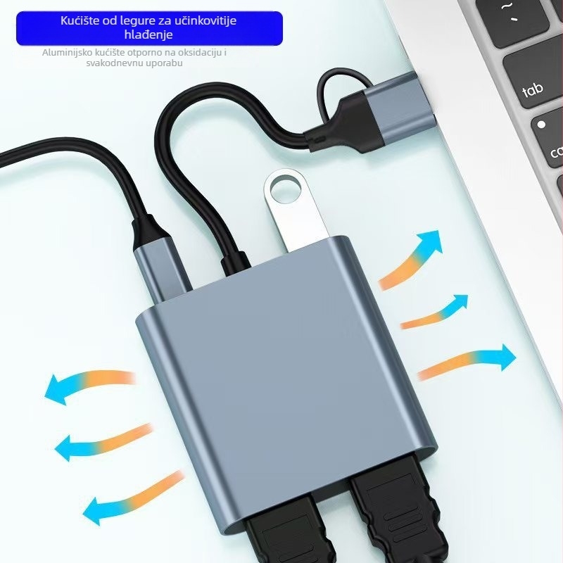 USB-C docking stanica s dvostrukim HDMI izlazima, 4-in-1, USB 3.1, 5 Gbps, 10 cm kabel, napajanje preko USB