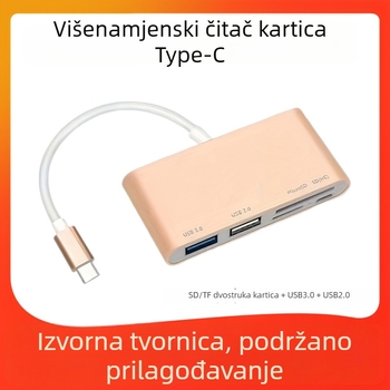USB 3.0 docking stanica s čitačem SD/TF kartica, Type-C, 5-u-1, model T-693, prijenos 5 Gbps, s vanjskim napajanjem