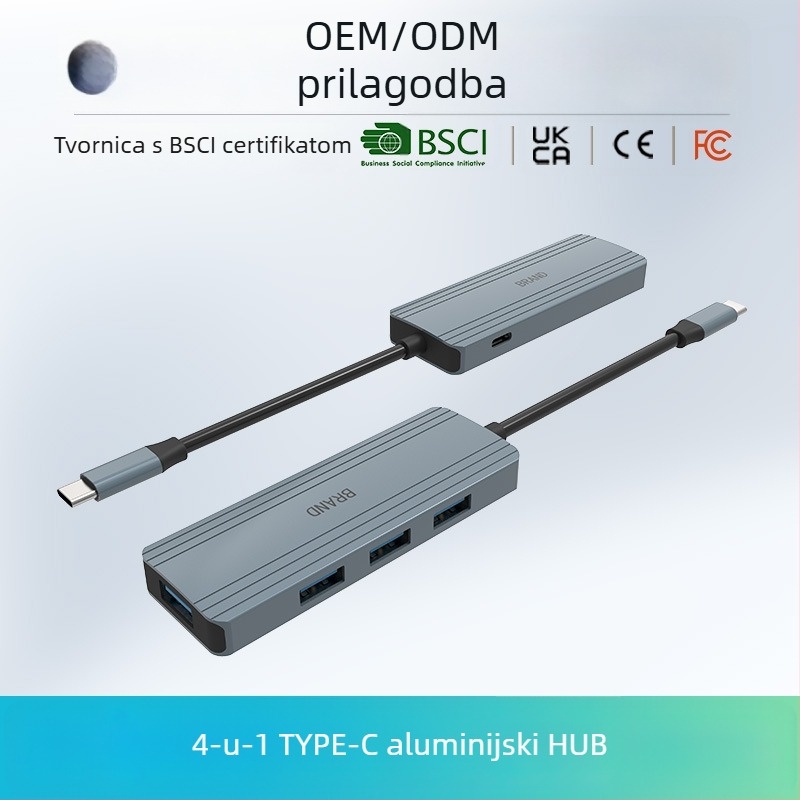 Type-C docking stanica s USB 3.0 hubom, 3 HDMI izlaza, 4K60Hz, aluminijsko kućište