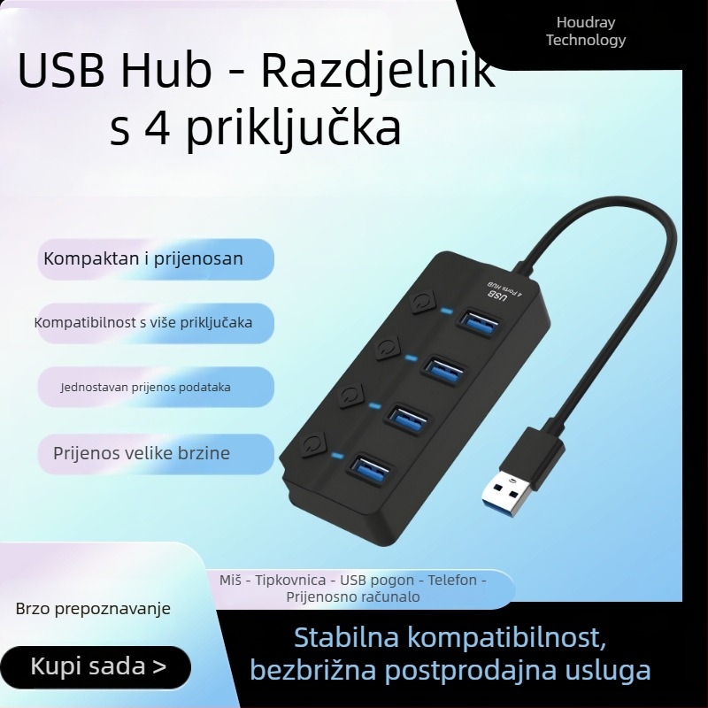 USB hub s 4 porta, docking stanica, vanjsko višestruko sučelje, višenamjenski