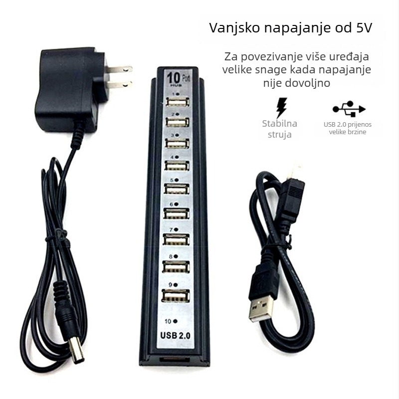 USB 2.0 hub s 10 portova – razdjelnik 1 na 10