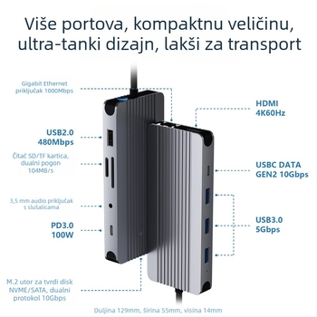 Lian youchuang C12202A 12-u-1 vanjska kutija za tvrdi disk s USB 3.2 Gen2 docking stanicom, 10 Gbps