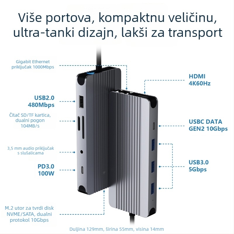 Lian youchuang C12202A 12-u-1 vanjska kutija za tvrdi disk s USB 3.2 Gen2 docking stanicom, 10 Gbps
