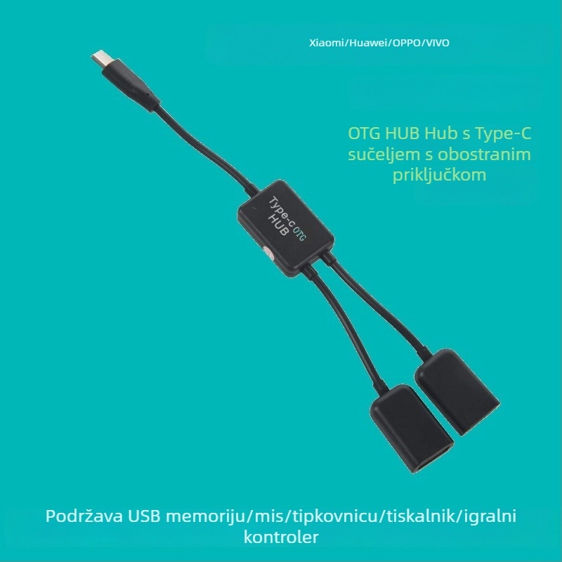 USB-C Hub GT-1019, OTG 3.1, splitter 1 na 2, USB proširenje, bez vanjskog napajanja, brzina prijenosa oko 60 Mb/s