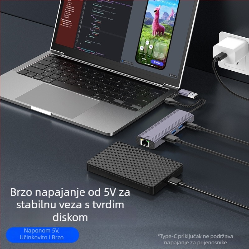 USB 3.2 Gen2 6-portni USB hub, 5 Gbps, napajanje preko USB-a, model T513
