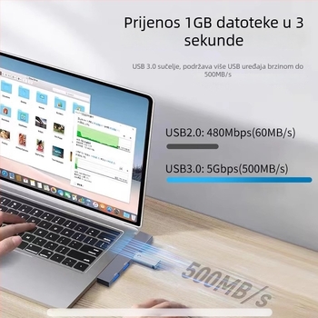 YMCHN ym006 USB 3.0 hub s pravim kutom od aluminijske legure, 1–4 priključka, Type-C docking stanica