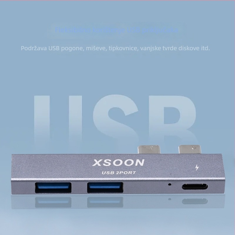 MacBook Pro/Air USB-C 2.0 docking stanica, USB hub s dijelom 1 na 2, PD napajanje, dvostruki USB-C portovi