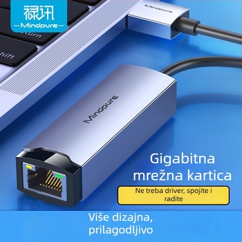 Ur004 USB gigabitna mrežna kartica Realtek RTL8153, USB 3.0, 10/100/1000 Mbps, bez upravljačkog programa