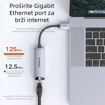 Ur004 USB gigabitna mrežna kartica Realtek RTL8153, USB 3.0, 10/100/1000 Mbps, bez upravljačkog programa