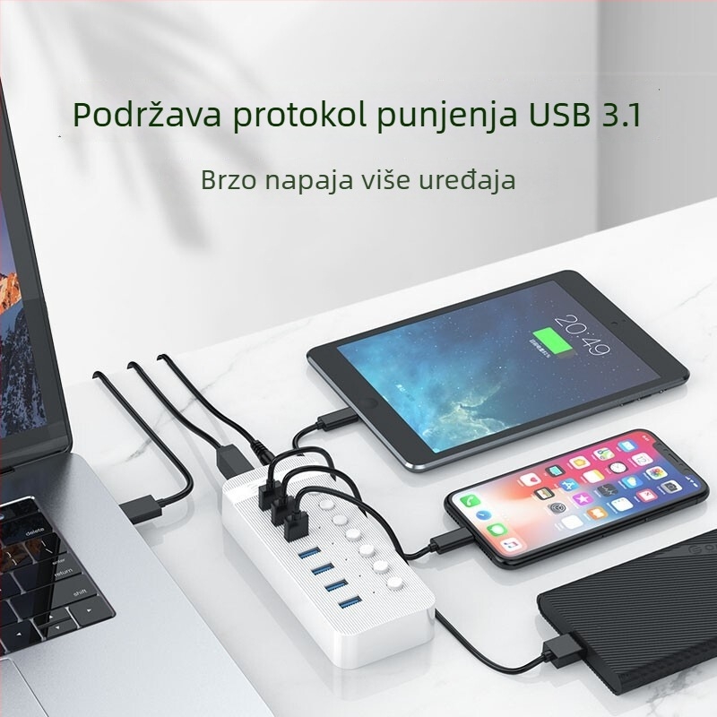 Orico USB 3.0 hub s 7 portova, neovisnim prekidačem i vanjskim napajanjem