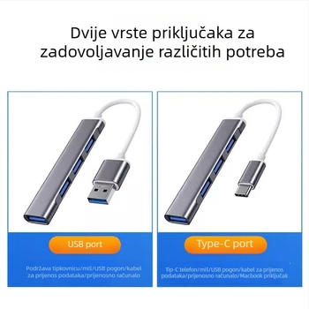 USB proširivač za notebook – hub s 4 USB porta USB 3.0/2.0, USB-C, aluminij