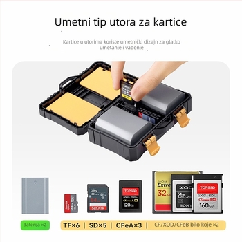 Zaštitna kutija za bateriju fotoaparata i memorijsku karticu SCB08S – Kompatibilno LP-E6, FZ100, SD/CF karticama; Otporna na tlak, Vodootporna, Otporna na vlagu