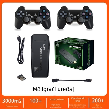 M8 igraća konzola za televizor s bežičnim dvostrukim kontrolerom i arcade joystickom, HD retro