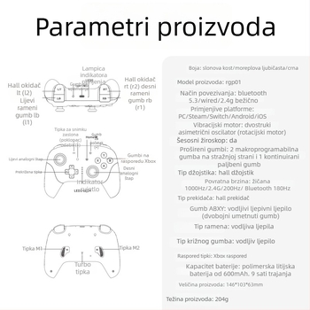 AMPOWN RGP01 gamepad — Bežični višenamjenski kontroler s Bluetooth 5.3/2.4G, USB, vibracija, RGB osvjetljenje