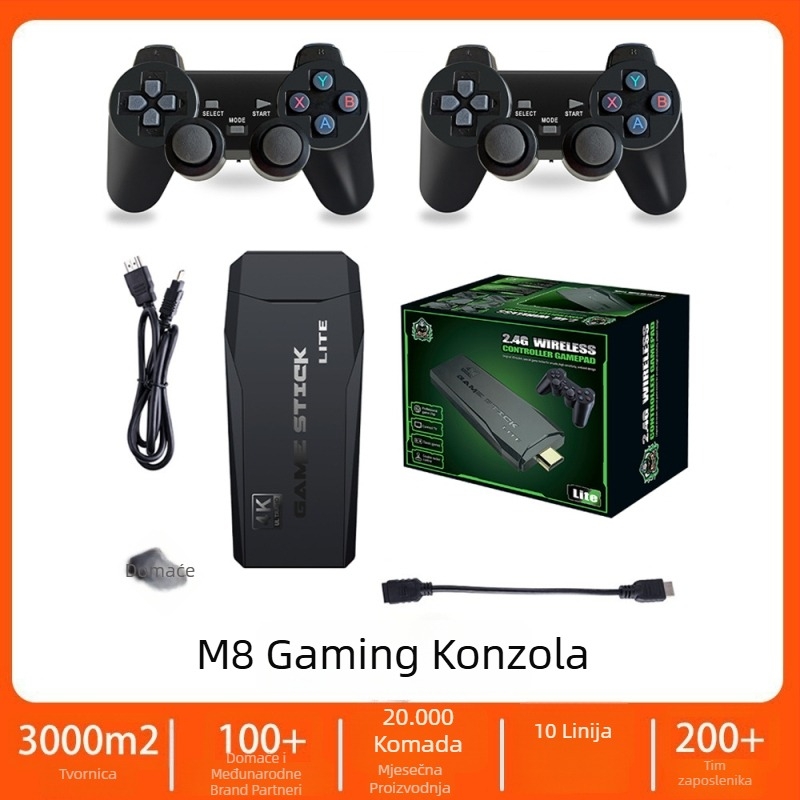 M8 arkadna konzola s bežičnim joystickom za dva igrača, HD nostalgični kućni sustav za igranje