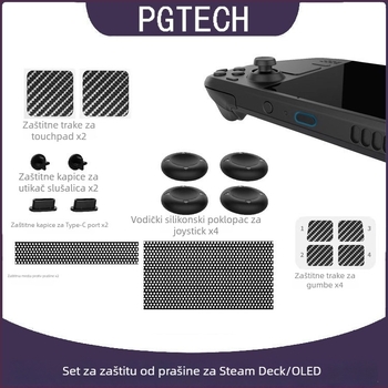 PGTECH SteamDeck OLED Zaštitni set — prašne kapice, naljepnice za dodirni panel i silikonske kapice za joystick (Kompatibilno sa SteamDeck OLED/SteamDeck, Težina 27 g)