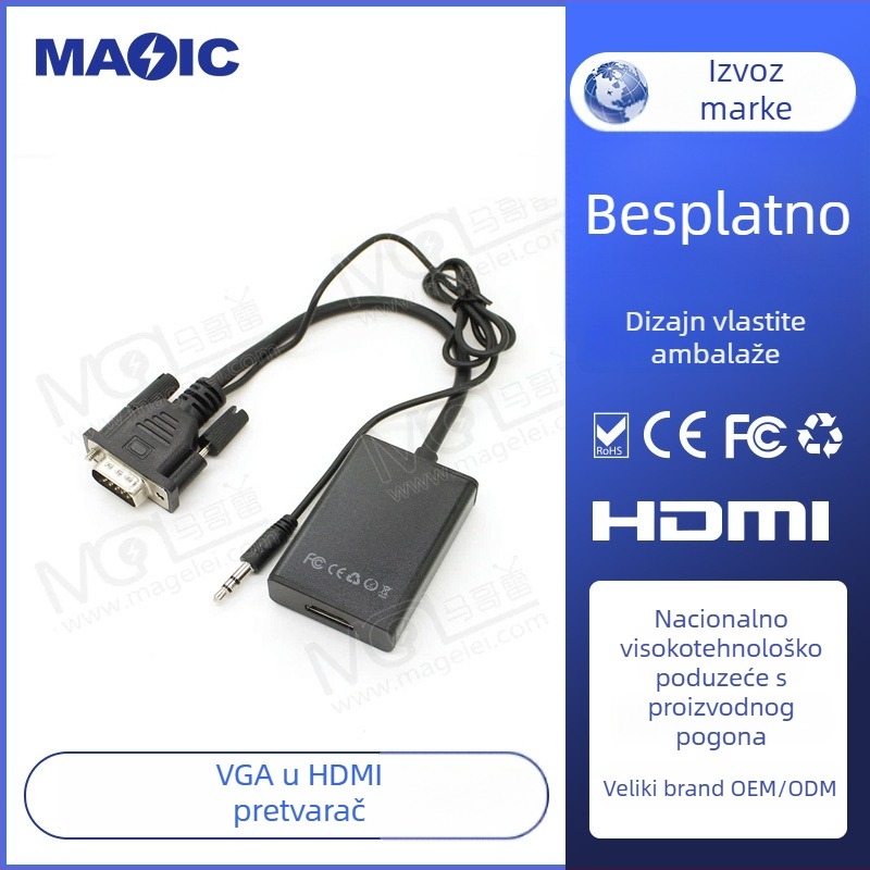 VGA na HDMI adapter sa zvukom, VGA–HDMI veza, 20 cm bakreni kabel, model MGLVGA2018