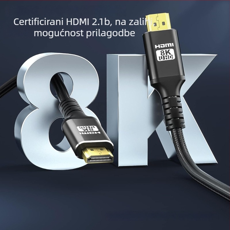 HDMI 2.1b kabel s pletenim dizajnom, pozlaćeno aluminijsko kućište, 8K60Hz, 4K120Hz, kompatibilan HDMI 2.0