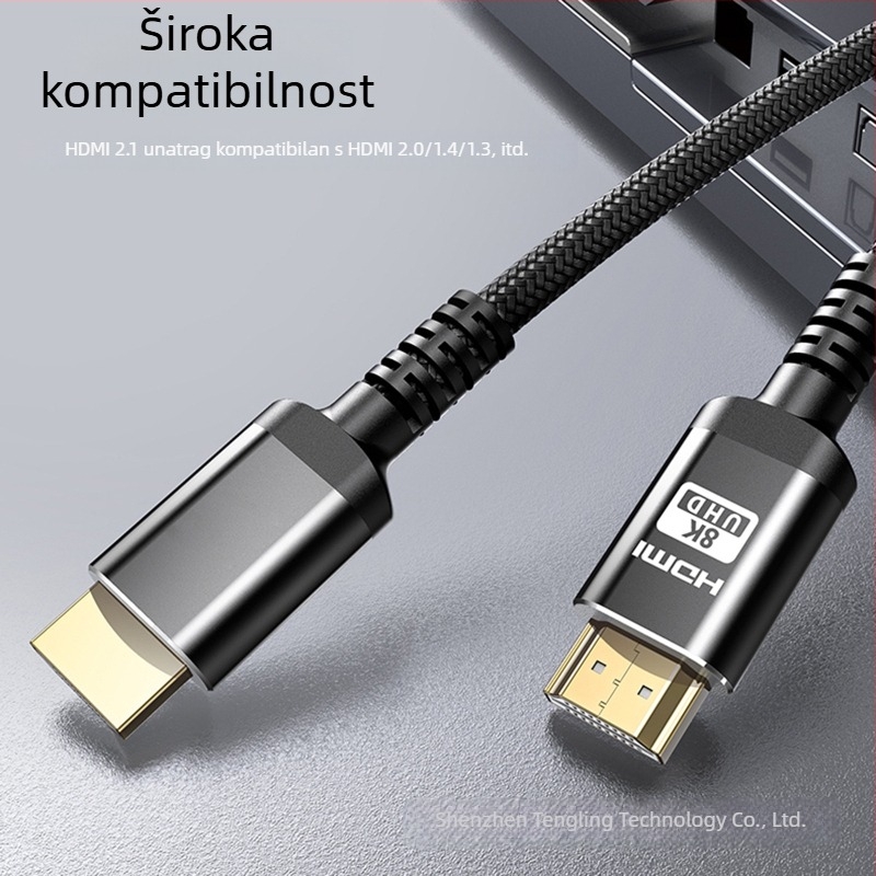 HDMI 2.1b kabel s pletenim dizajnom, pozlaćeno aluminijsko kućište, 8K60Hz, 4K120Hz, kompatibilan HDMI 2.0