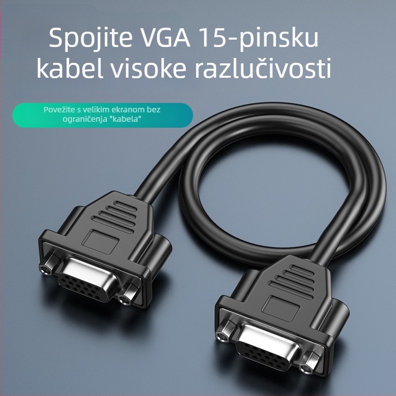 VGA kabel, ženski–ženski, s maticom, čistog bakra, dvostruko zaštićen, duljina 0,3 m, za monitore