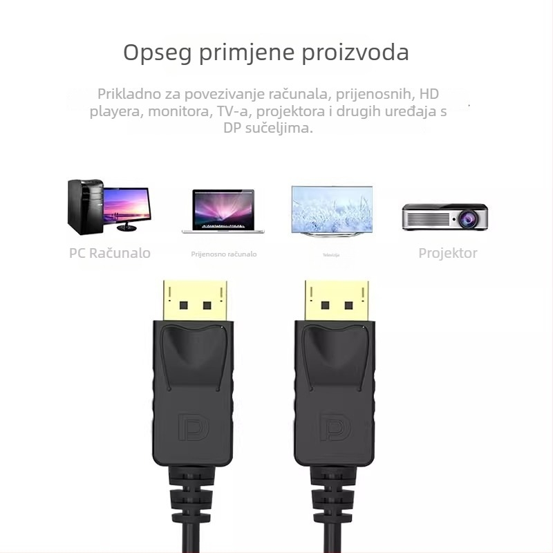 DisplayPort kabel 4K 144Hz, muško-muško, DP 1.2