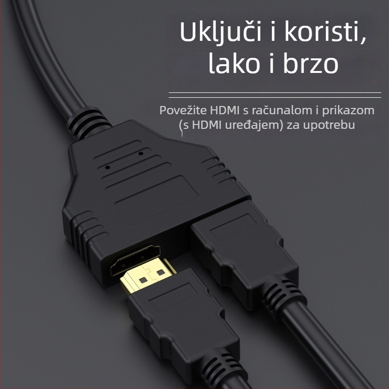 HDMI 1x2 splitter, muško–ženski, 1080P, bakar bez kisika, zlatno premazani konektori