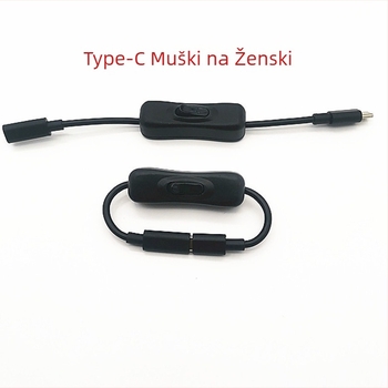 Type-C muški–ženski produžni kabel sa prekidačem, bakreni vodovi, duljina 0.2–1 m, težina 0.03 kg
