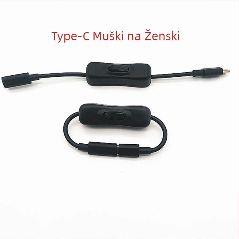 Type-C muški–ženski produžni kabel sa prekidačem, bakreni vodovi, duljina 0.2–1 m, težina 0.03 kg