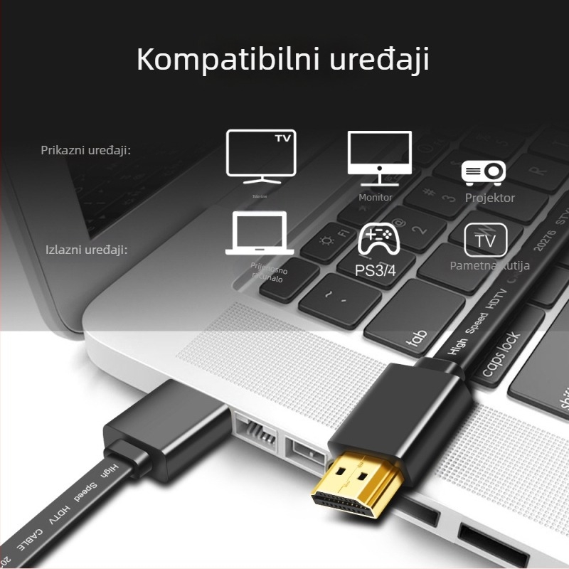 HDMI2.0 plosnati HDMI kabel za TV, PC i PS3/PS4 — bakar bez kisika, zlatni premaz, model HDMI2.0